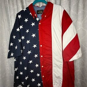 RedHead American Flag Button Shirt XL Patriotic Stars Stripes USA Short Sleeve